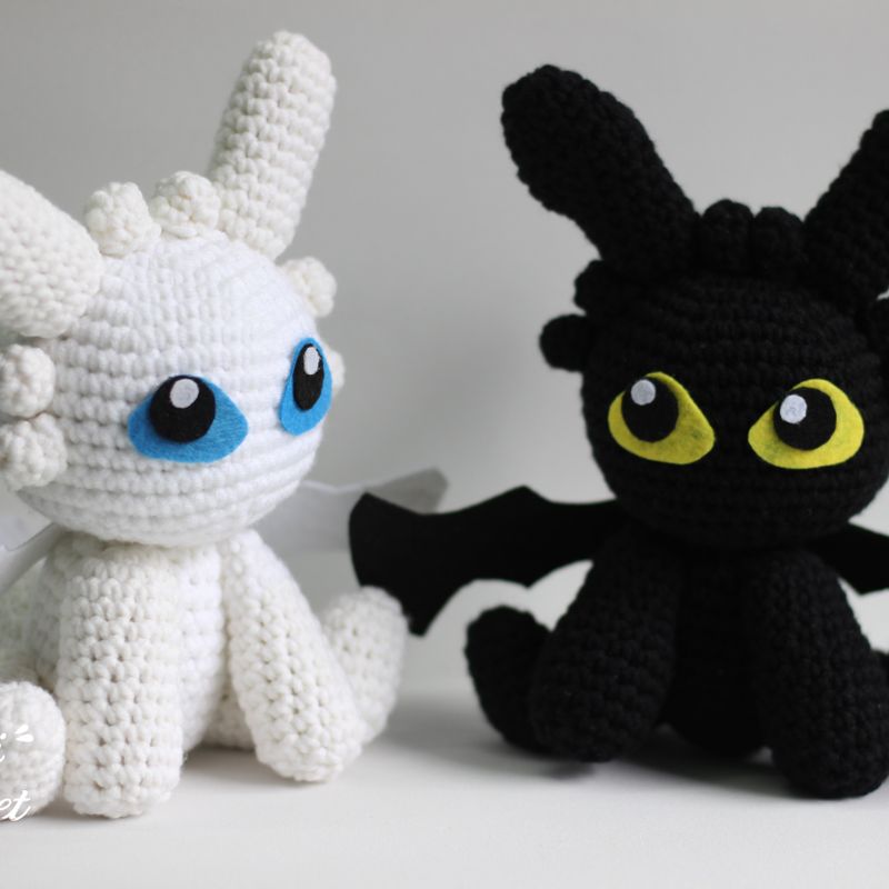 Night Fury Toothless Light Furry How to train your dragon Chibi Plushie Amigurumi Stuffed Toy Doll Handmade Softies Gift Baby Crochet Plush