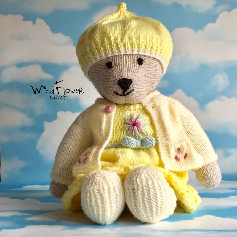 Hand knitted one of a kind teddy bear - Primrose