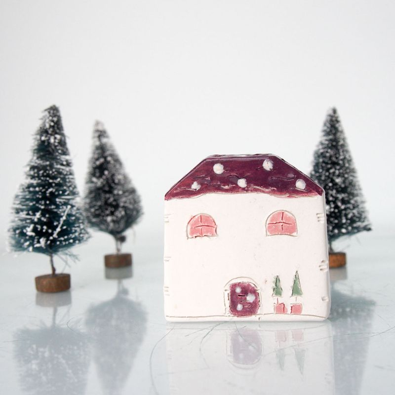 Purple house Ceramic magnets, Fridge magnet, Little clay house magnets, Kitchen magnets, Housewares gift