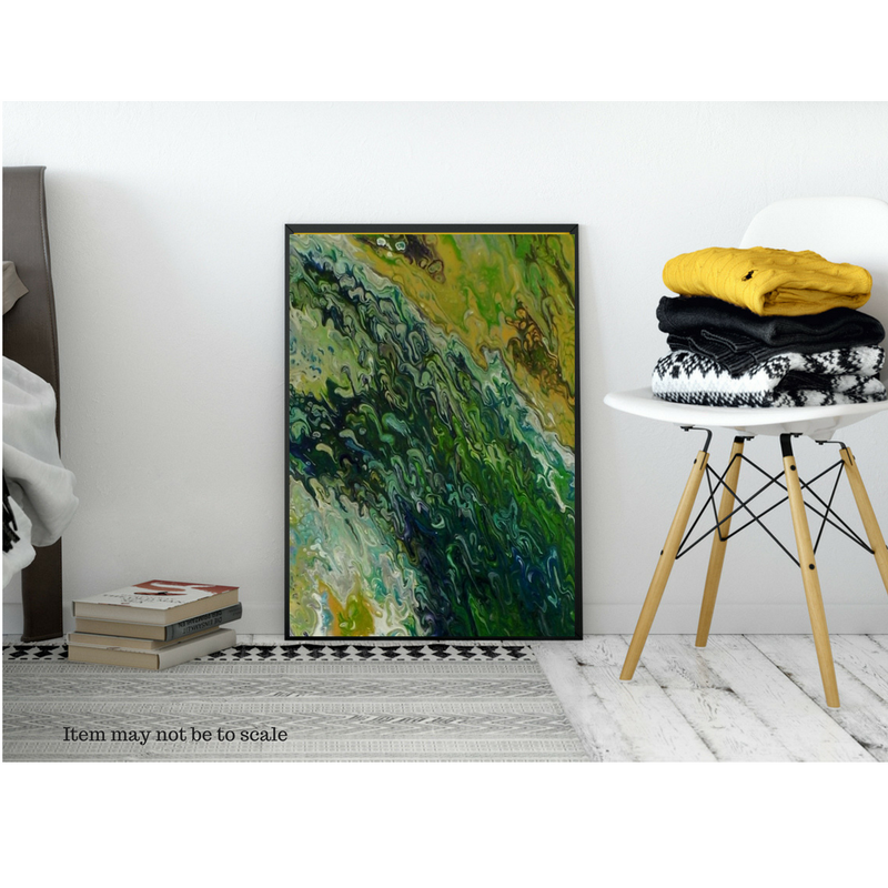 Large Green Painting, Acrylic Fluid Painting on Canvas, 24 x 36 inches, Green Abstract Wall Art, Original Acrylic Art, Green Abstract Art