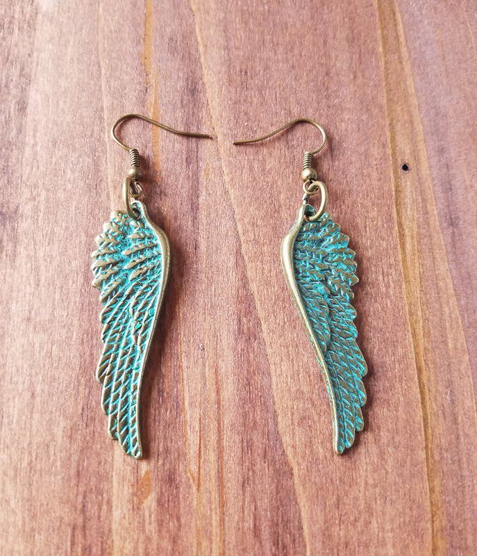 Angel Wings/Dangle Earrings/Patina Earrings/Steampunk Earrings/Christian Earrings/Bohemian Earrings/Gift For Her/Stocking Stuff