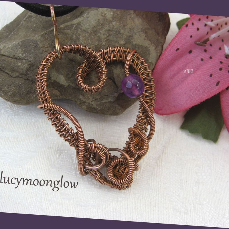 Wire Weave Copper Heart Pendant