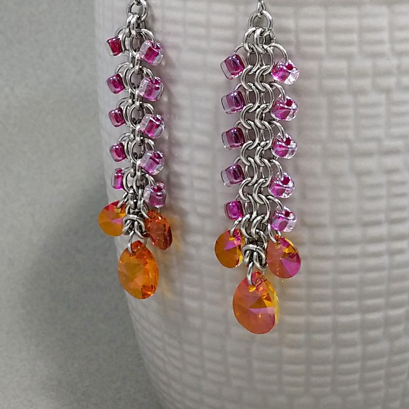 Stainless Steel Chain Mail & SWAROVSKI Astral Pint Earrings