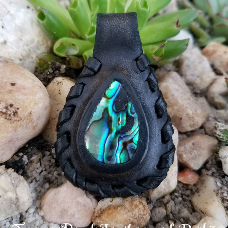 Handcrafted Leather Necklace with Abalone Cabochon