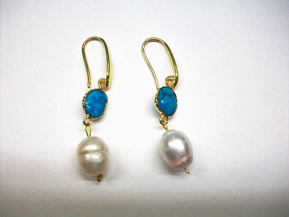 Dangle pearl and turquoise earrings