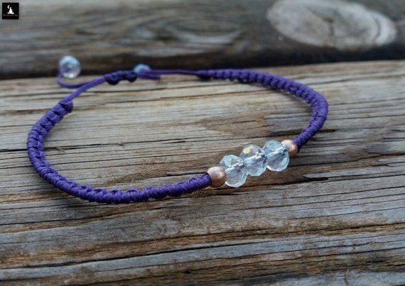 Purple Minimal Crystal Macrame Bracelet