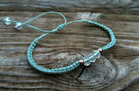 Mint Minimal Crystal macrame bracelet