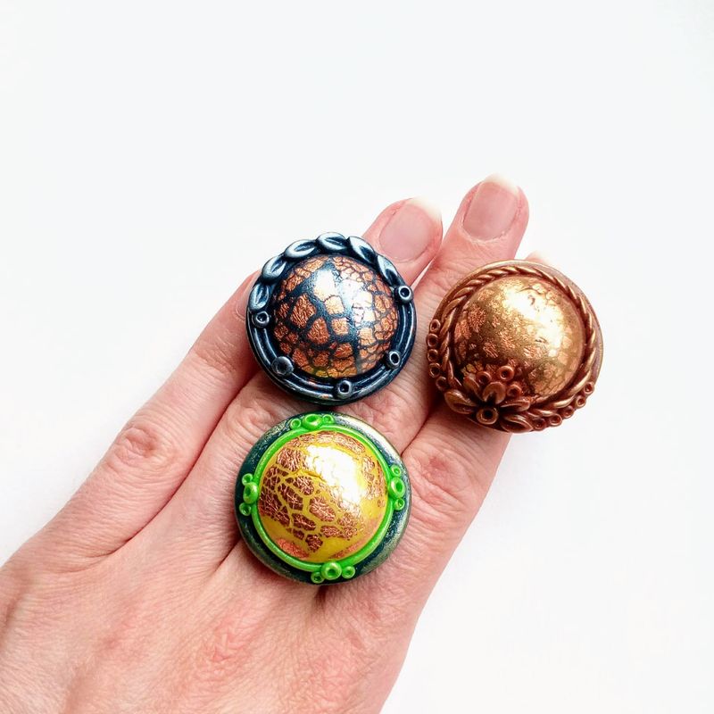 Large adjustable ring, big polymer clay ring, green purple blue brown colorful ring, bright ring, unique ring, Xmas gift idea, massive ring