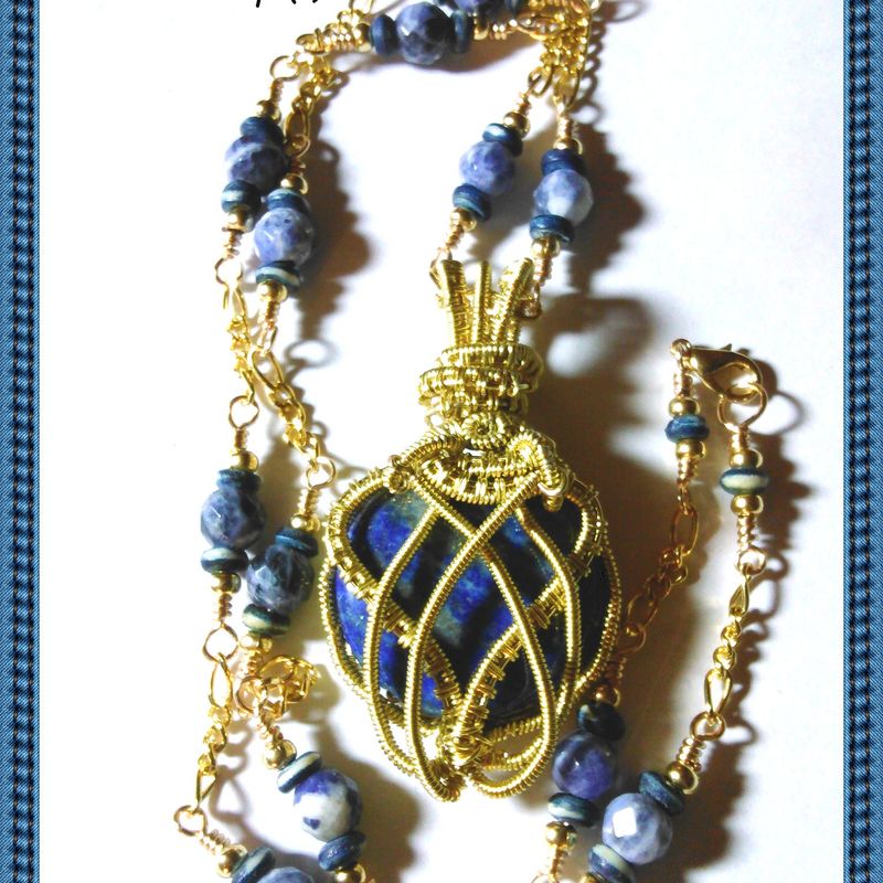 Sodalite gemstone-From the Kings bloodline-Regal handmade wire wrap weave pendant and necklace