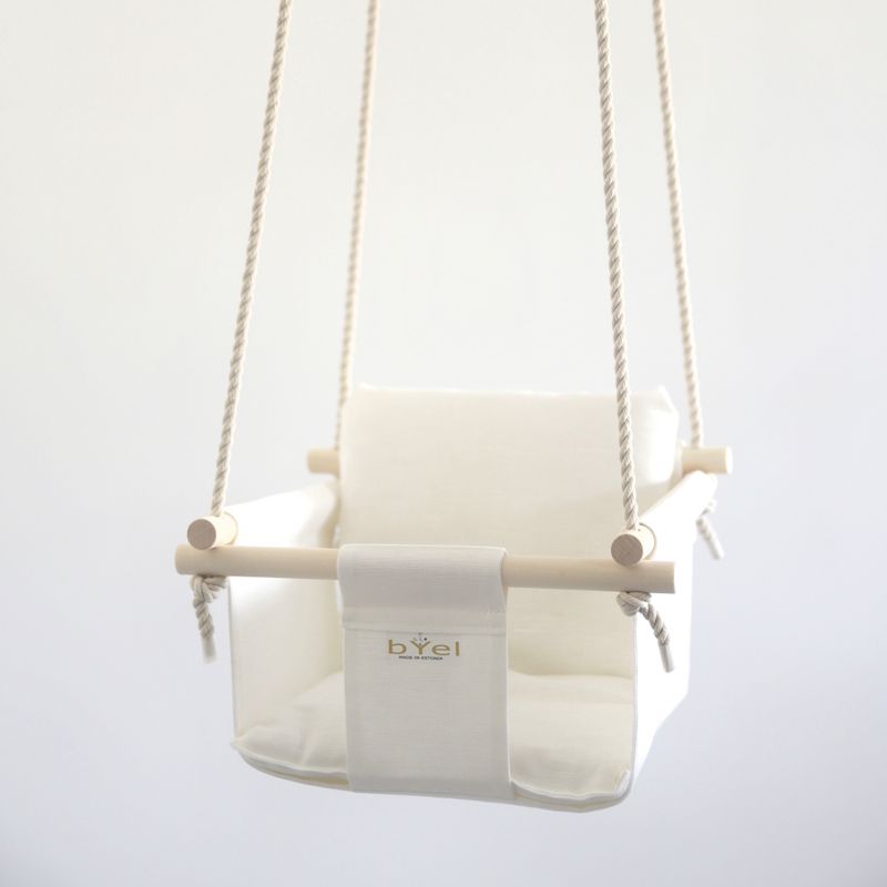 Byel Basic natural indoor baby swing chair. Linen nursery decore, baby indoor fun