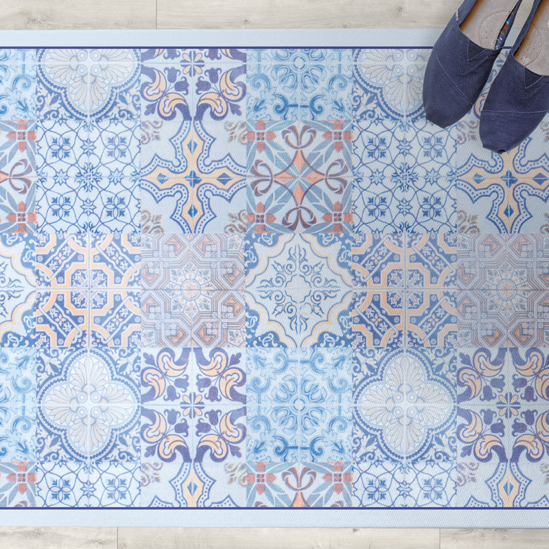 Blue Tiles, PVC Carpet, Home Decor, Area Rug, Floor Rug, Linoleum Rug, Kitchen Rug, Colorful Rugs, New Home Gift, Home Design, Vinyl Rug
