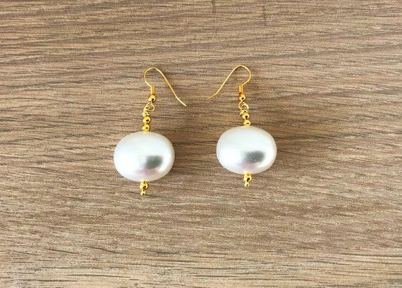 Real Freshwater Pearl Earring Handmade Large Pearl Drops Bridal Gold Earrings