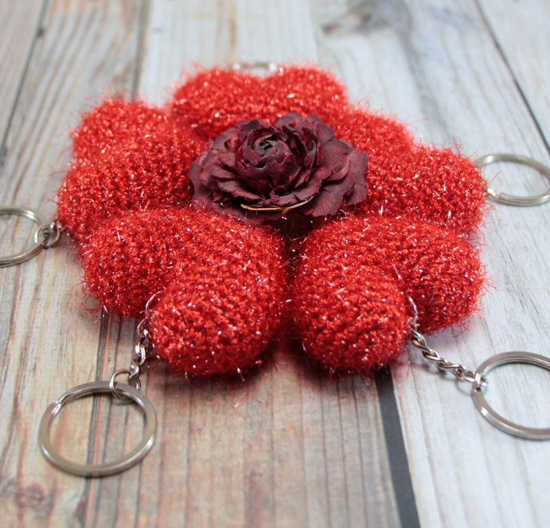 Valentines Day Gift for Her Heart Keyring Girlfriend gift Anniversary Gift Bag Accessory Heart Charm Crochet Heart Handmade Keychain