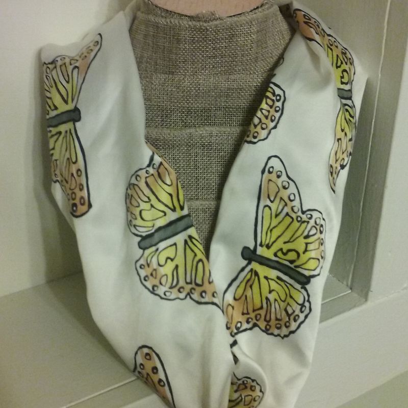 Butterfly Silk Painted Circle Scarf