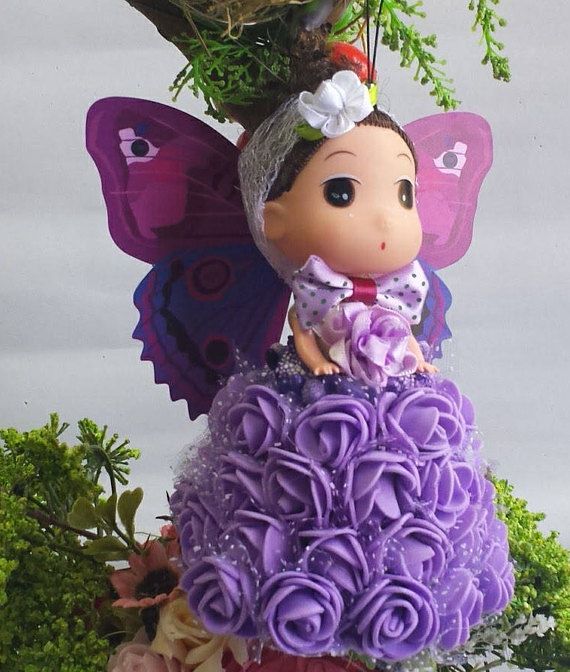 ANGEL CHRISTMAS ORNAMENT, PURPLE DOLL ORNAMENT, FLOWER DOLL BELL ORNAMENT