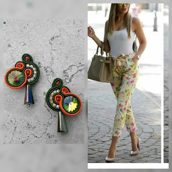 green lobe soutache earrings, unique jewelry, accessories Autumn, anniversary gift, colored earrings, handmade jewelry, italian jewellery