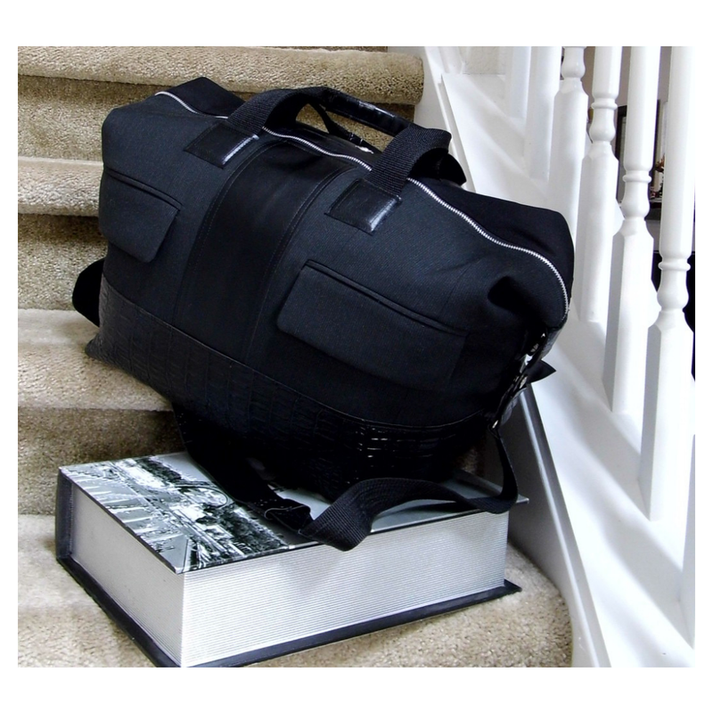 Mens Vegan Leather Weekender bag, Black Faux Leather Bag, Large Weekend Unisex bag, Oversize Luggage Carrier