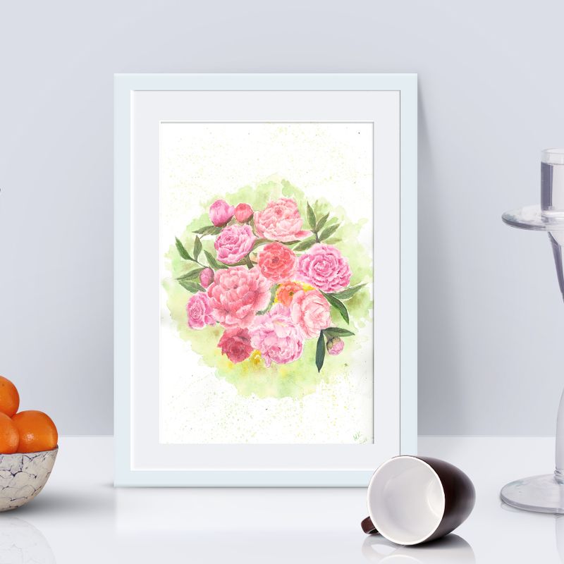 Peony flower watercolor wall art / botanical painting / floral wall decor