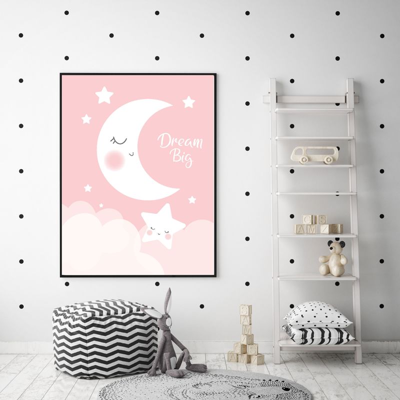 Dream big, moon and stars,pink, children wall art