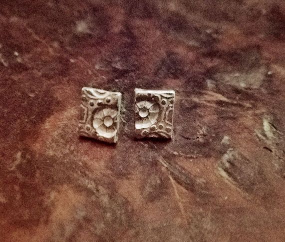 Sterling Silver Tapestry "Floral Fantasy" Handmade Tile Stud Earrings #2