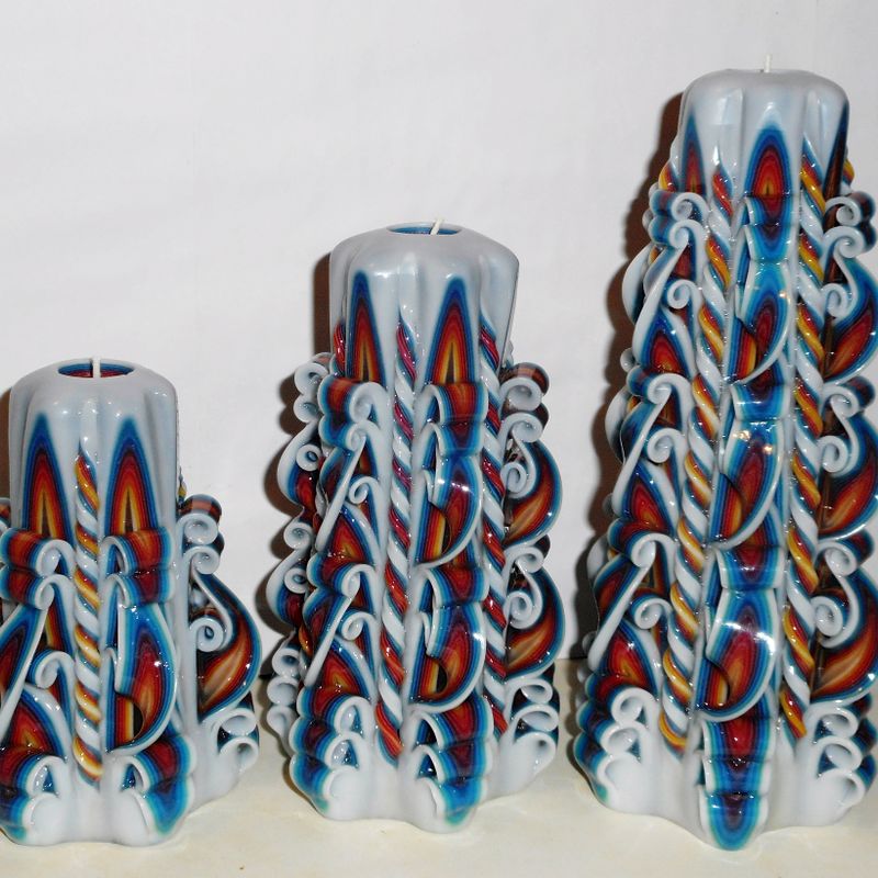 Set of 3 - Unique - Rainbow candle - Handmade gift candle - Hand Carved candles - 5 inch/ 12cm, 6.7 inch/ 17cm, 8.7 inch/ 22cm