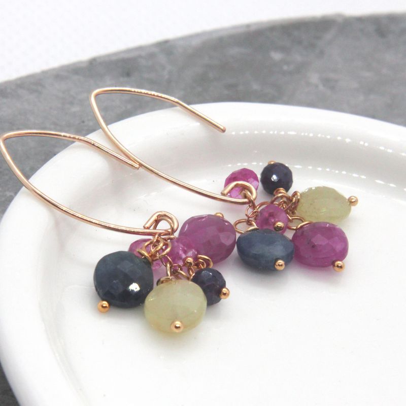 Sapphire Cluster Earrings Gold Filled September Birthstone Earrings Colorful Gemstone Jewelry Elegant Sapphire Jewelry