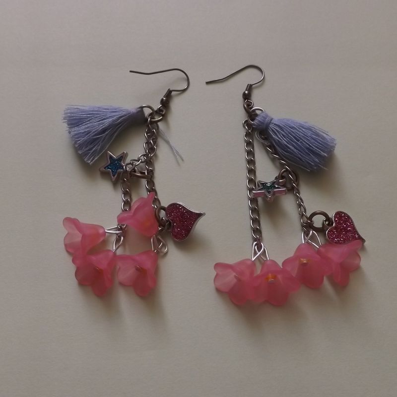 beautiful pink flower drop earrings