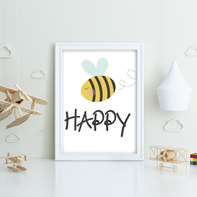Bee Happy, Playroom print, nursery wall decor, kids poster, nursery print, kids wall art, playroom poster, digital download.