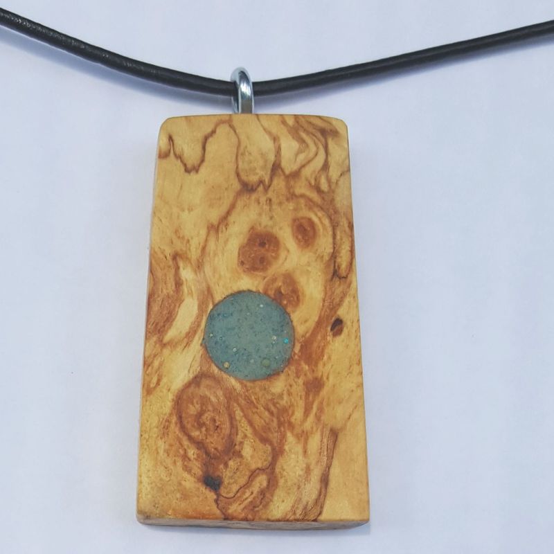 Birch Burl and Epoxy Resin Necklace, Resin Jewelry, Wood Jewelry, Geometric Necklace