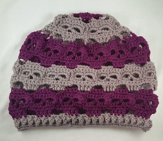 Skulls Slouch Hat - Pewter Gray And Dark Orchid