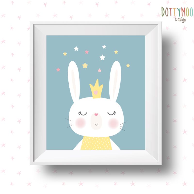 White rabbit with stars, children wall art