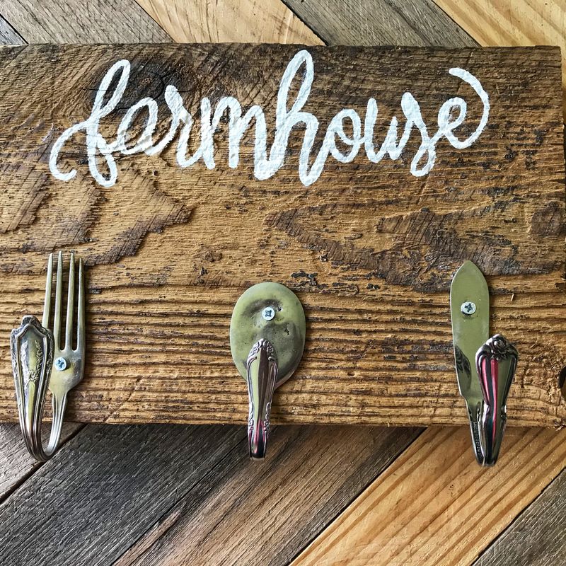 Farmhouse Kitchen Sign | Repurposed Silverware Hooks | Handmade wooden signs
