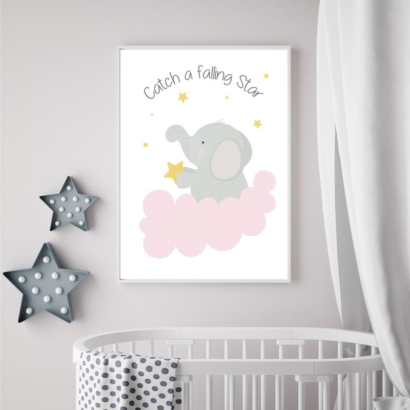 Catch a falling star,elephant , Playroom print, nursery print, wall art, girl, playroom poster, instant digital download,children wall art