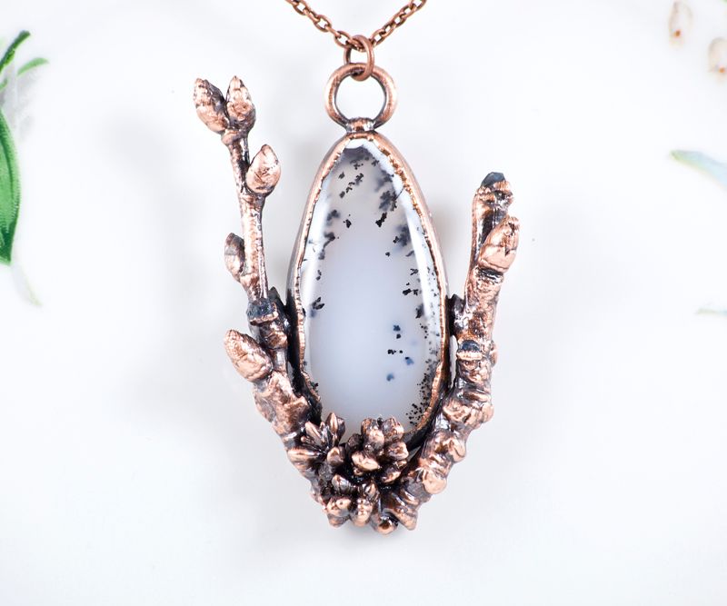 Dendritic Agate and Sapphire Nature Pendant
