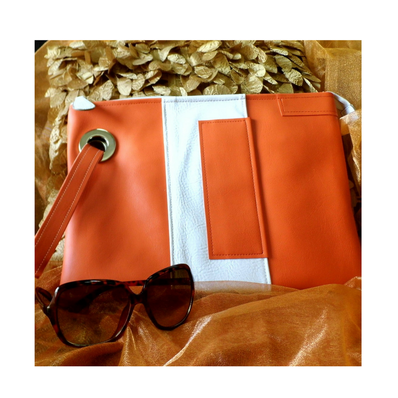SOLD-Orange Clutch Purse, Vegan Leather Clutch, Envelope clutch purse, Faux leather wristlet