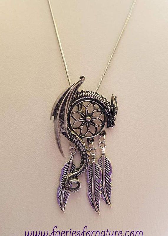 Silver Dragon Dream Catcher Necklace