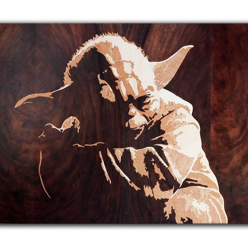 ORIGINAL marquetry wooden Yoda master of Star wars scifi movie by Andulino