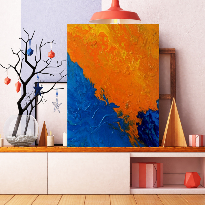 Large Acrylic Pour Painting, Orange Textured Painting, Large Original Painting on Canvas, Abstract Art On 30 x 40 inches