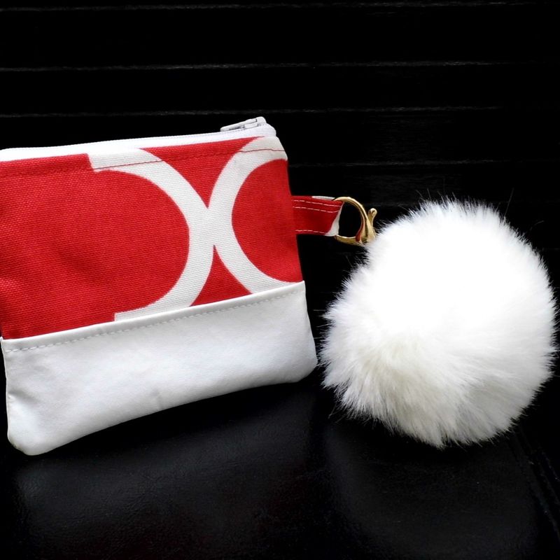 Key Fob Wallet, Small Minimalist Fabric Wallet, Red Small Pouch, Keychain Wallet Pouch, Keychain Card Holder, Earbud Case