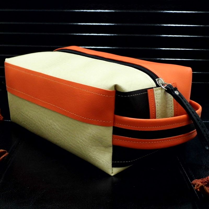 Vegan Makeup Bag, Orange Toiletry Bag, Travel Toiletry Case, Shaving Bag, Large Toiletry Bag, Boxy Makeup Bag, Travel Zipper Pouch