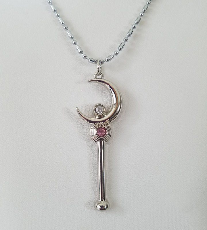 Sailor Moon Silver Wand Necklace/Sailor Moon Cosplay/Sailor Moon Costume/Sailormoon Jewelry/Sailormoon Necklace/Crescent Moon Necklace