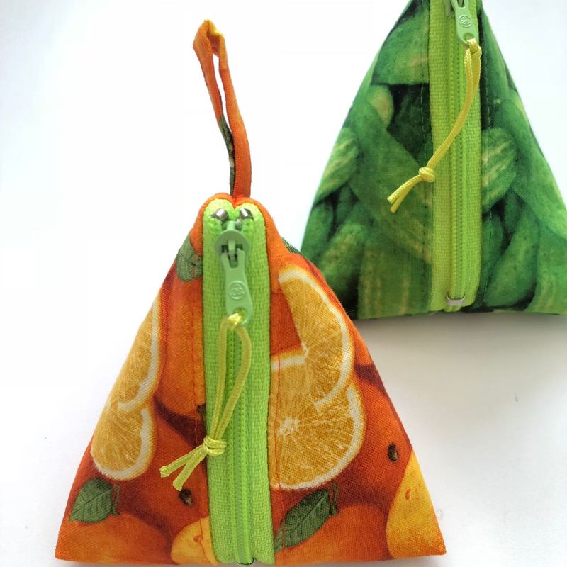 Orange Zipper Pouch Coin Purse // Triangular Coin Purse // Coin Bag // Coin Pouch // Money Bag // Orange Fruit Bag