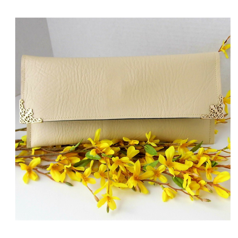 Cream clutch purse, Vegan leather evening bag, Beige faux clutch, Wedding purse, Bridal gift, Clutch for the bride, Summer bag