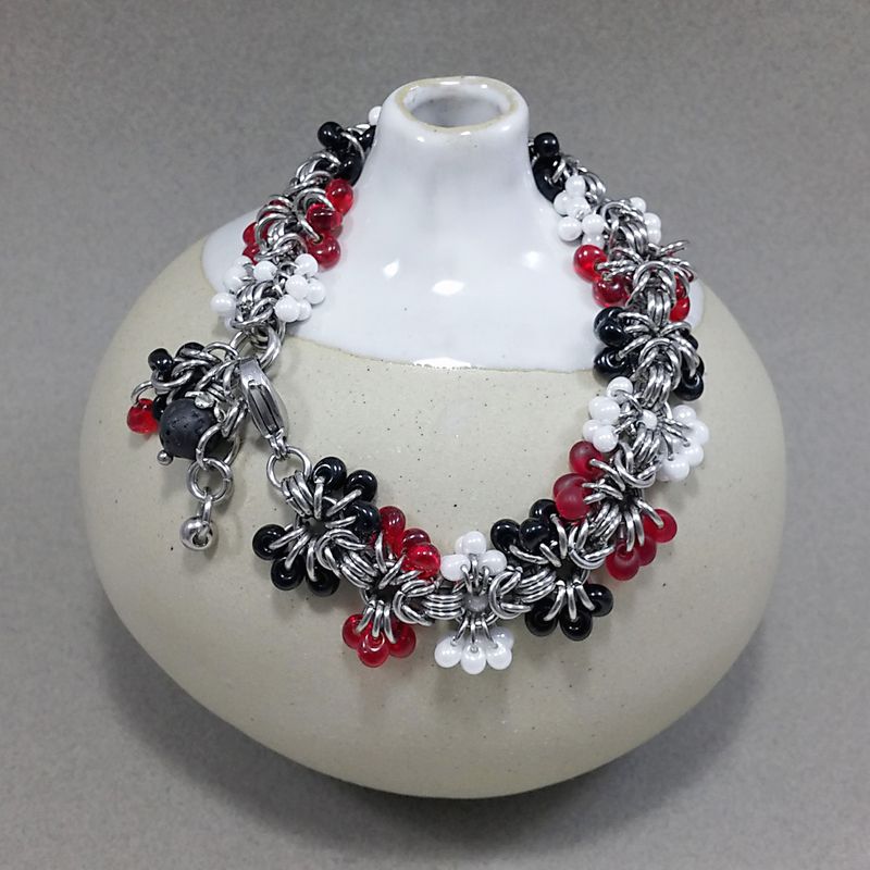 Stainless Steel Chain Mail Half Byzantine Beaded Bracelet