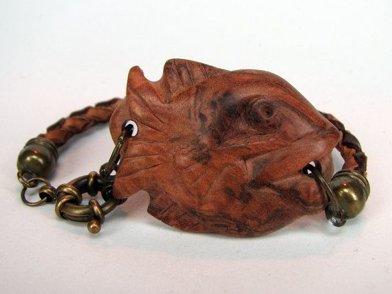 Carved briar root driftwood bracelet Fish