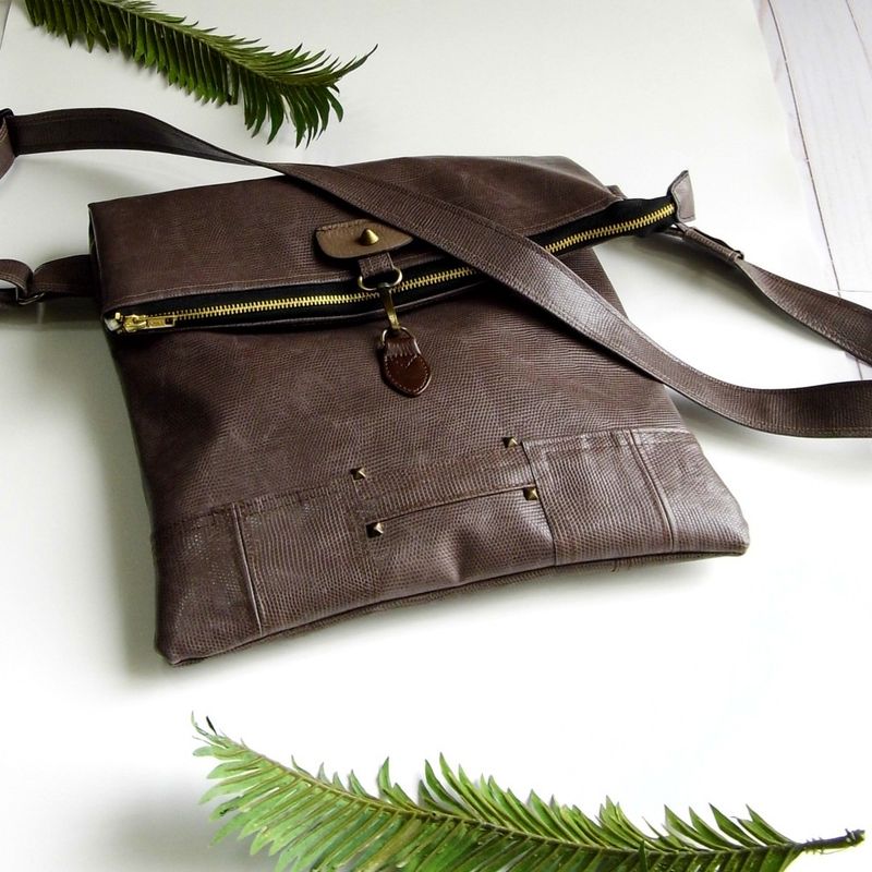 Faux Leather Crossbody Bag, Foldover Bag, Vegan Leather Shoulder Bag, Leather Laptop Bag, Bespoke Bag