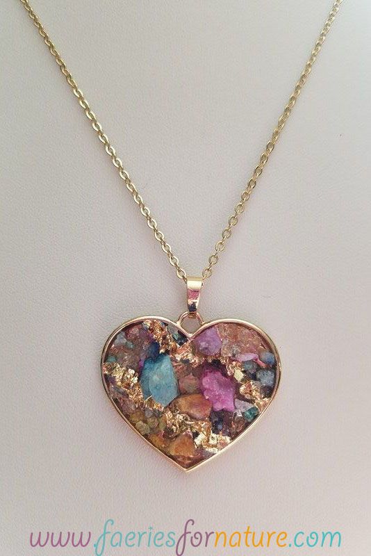 Gold Druzy Rock Heart Necklace/Gift For Her/ Agate Necklaces/ Rock Necklaces