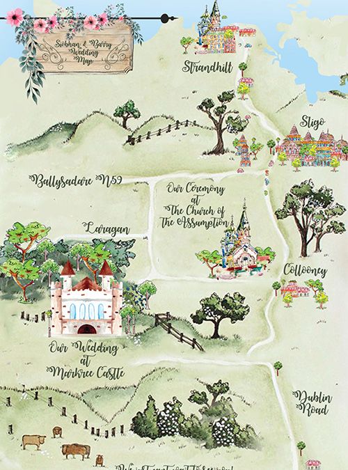 Wedding map design watercolour