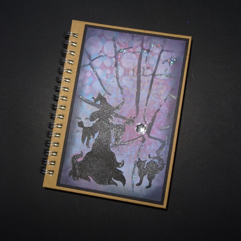 Witch notebook, Hand decorated notebook, C6 notebook, Halloween notebook,Lined Notebook, Witch and cat book