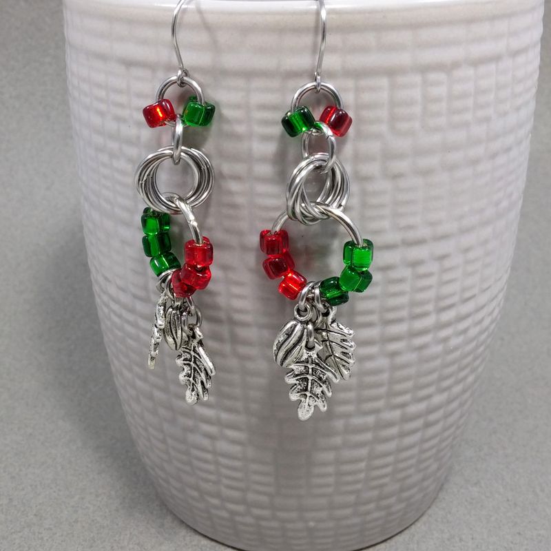 Christmas Chainmail Earrings & Japanese Glass Beads